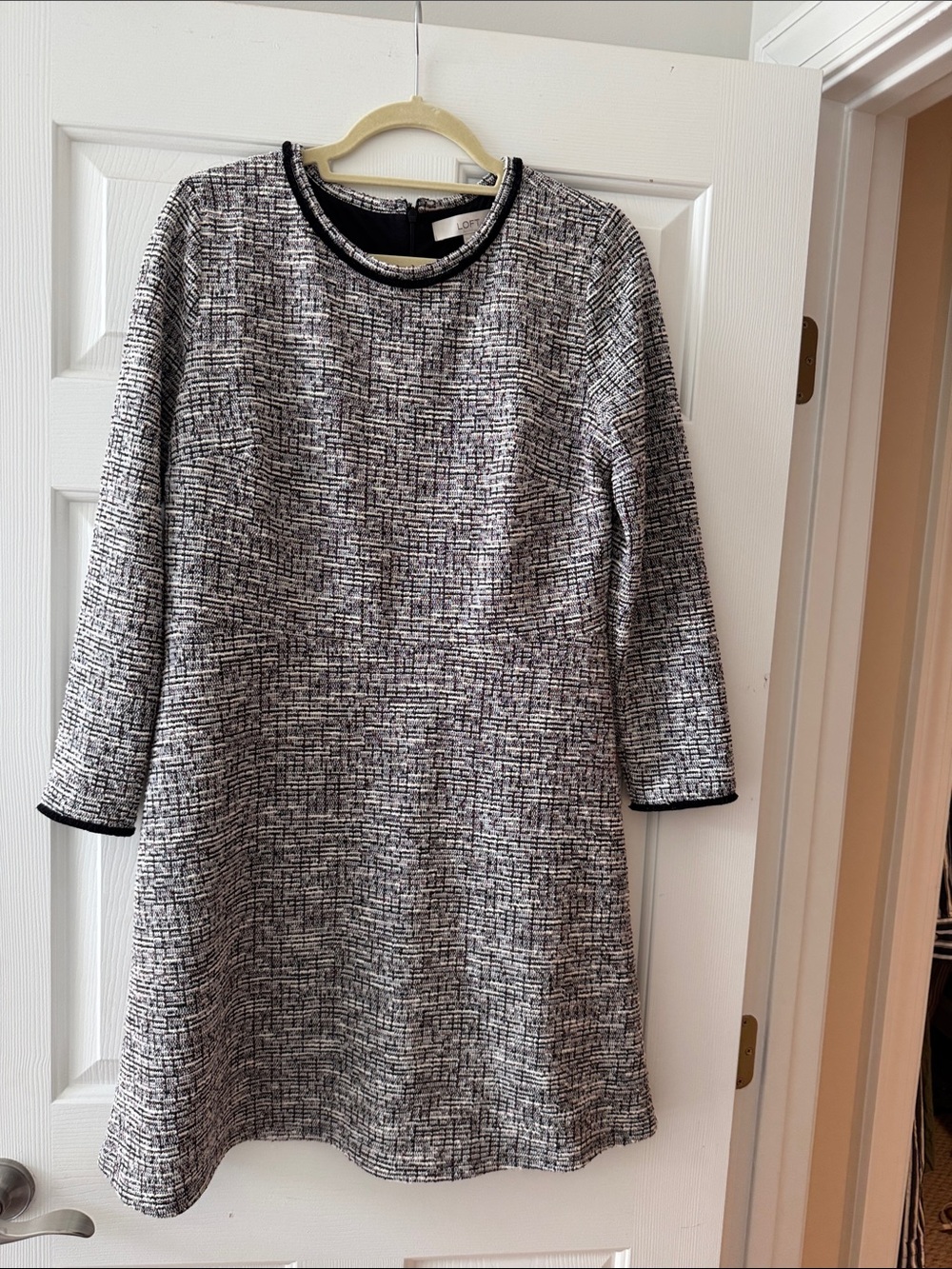 LOFT Black and White Tweed A-Line Dress